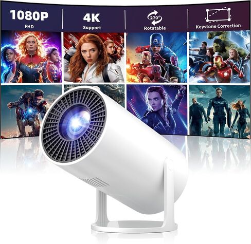 Mini Projector, 270° Rotation, Portable Projector 4K Support, Full HD 1080P Outdoor Movie Projector, Wired Screen Synchronize Max 200" Display, Compatible with Smartphone/TV Stick/Laptop/PS4/HDMI/USB in Saudi Arabia