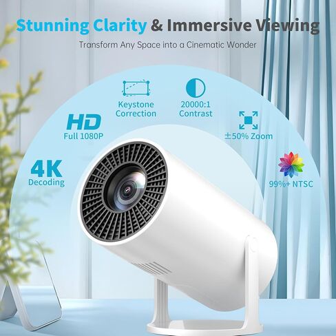Mini Projector, 270° Rotation, Portable Projector 4K Support, Full HD 1080P Outdoor Movie Projector, Wired Screen Synchronize Max 200" Display, Compatible with Smartphone/TV Stick/Laptop/PS4/HDMI/USB in Saudi Arabia
