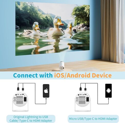 Mini Projector, 270° Rotation, Portable Projector 4K Support, Full HD 1080P Outdoor Movie Projector, Wired Screen Synchronize Max 200" Display, Compatible with Smartphone/TV Stick/Laptop/PS4/HDMI/USB in Saudi Arabia