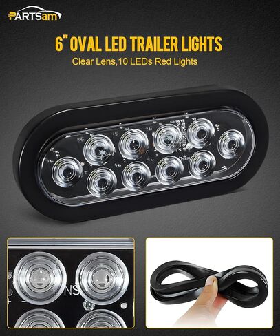 Partsam 2Pcs 6 Inch Oval White Led Trailer Lights 10 Diodes Clear Lens Grommet and Pigtails Submersible 12V Sealed for RV Trucks, 6 Oval led Reverse Lights, 6 Oval led Back up Lights in Kuwait