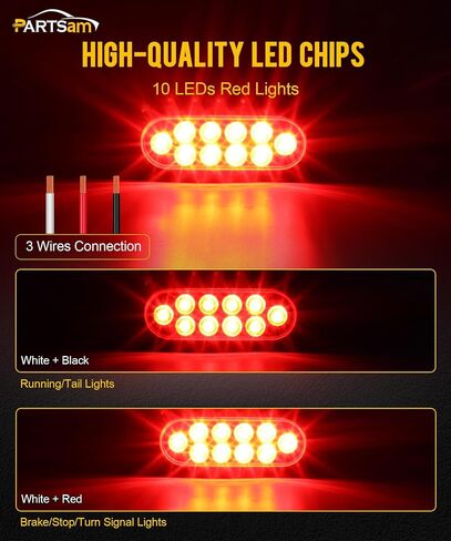 Partsam 2Pcs 6 Inch Oval White Led Trailer Lights 10 Diodes Clear Lens Grommet and Pigtails Submersible 12V Sealed for RV Trucks, 6 Oval led Reverse Lights, 6 Oval led Back up Lights in Kuwait