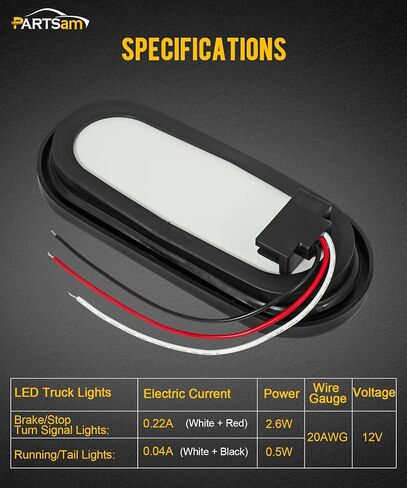 Partsam 2Pcs 6 Inch Oval White Led Trailer Lights 10 Diodes Clear Lens Grommet and Pigtails Submersible 12V Sealed for RV Trucks, 6 Oval led Reverse Lights, 6 Oval led Back up Lights in Kuwait