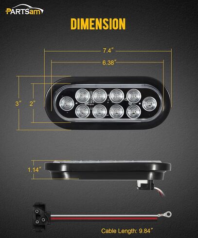 Partsam 2Pcs 6 Inch Oval White Led Trailer Lights 10 Diodes Clear Lens Grommet and Pigtails Submersible 12V Sealed for RV Trucks, 6 Oval led Reverse Lights, 6 Oval led Back up Lights in Kuwait