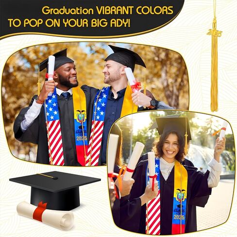 Graduation Stole Class of 2024 Graduation Sash with Cap Tassel Gold Graduation Cords for International Students in Saudi Arabia
