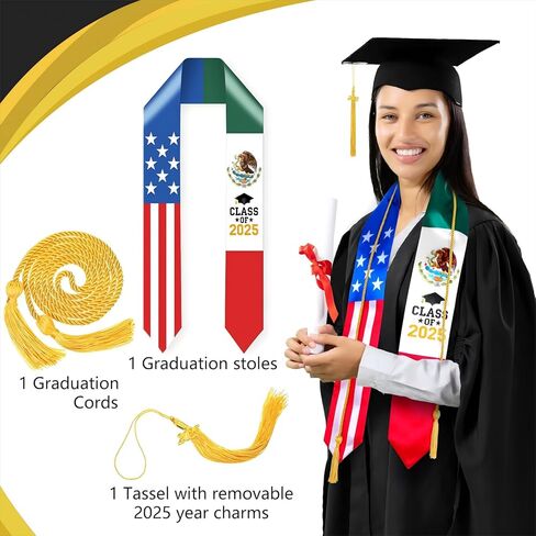 Graduation Stole Class of 2024 Graduation Sash with Cap Tassel Gold Graduation Cords for International Students in Saudi Arabia