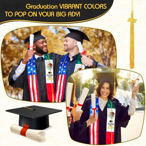 Graduation Stole Class of 2024 Graduation Sash with Cap Tassel Gold Graduation Cords for International Students in Saudi Arabia