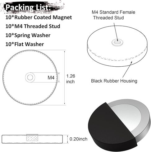 ULIBERMAGNET 2Pack Rubber Coated Magnet, Anti-Scratch Powerful Neodymium Round Magnet Base with M6 Female Thread Stud, Strong Magnetic Magnet for Led Working, Signal Lights & Tools in Kuwait