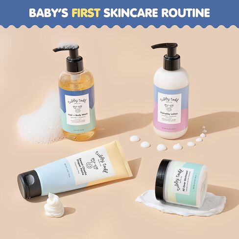 Tubby Todd Baby Bath & Skincare Kit - The Baby Bundle - Baby Shampoo and Body Wash, Everyday Lotion, All Over Ointment & Diaper Paste Cream Gift Set - Full Size Fragrance-Free in Kuwait