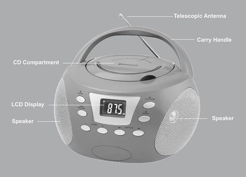 HANNLOMAX HX-332CD Portable CD Boombox, PLL FM Radio, Bluetooth, LCD Display, Aux-in, AC/DC Dual Power Source (White) in Saudi Arabia