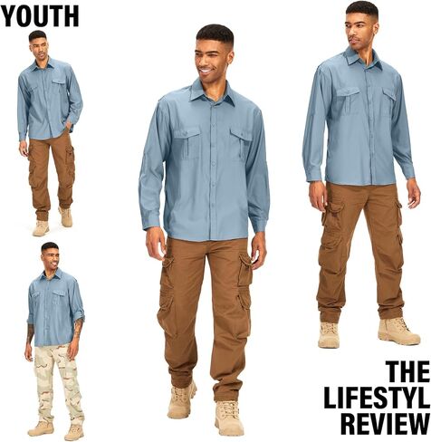 Men's Long Sleeve Safari Shirts UPF 50+ Lightweight Quick Dry Cooling, Hiking Fishing UV Sun Protection Shirts in Saudi Arabia