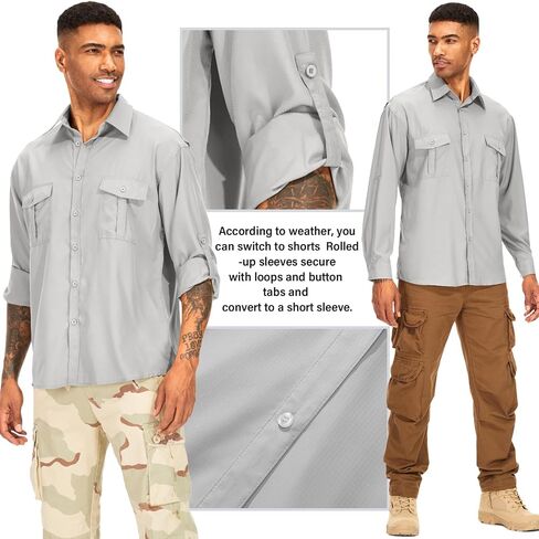 Men's Long Sleeve Safari Shirts UPF 50+ Lightweight Quick Dry Cooling, Hiking Fishing UV Sun Protection Shirts in Saudi Arabia