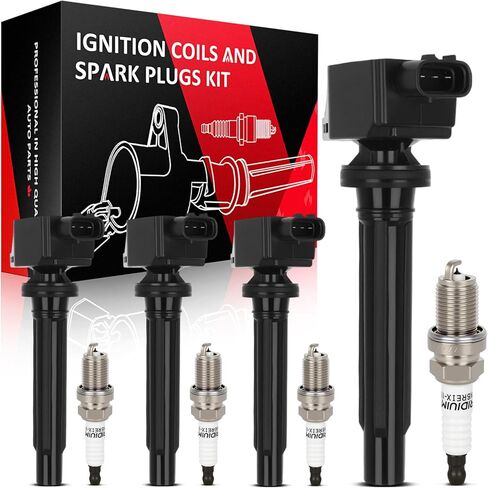 SCITOO 4 ملفات تشغيل محرك السيارات + 4 شمعات الإشعال إيريديوم ، لسوزوكي SX4 2.0L 2007 2008 2009 ، لسوزوكي جراند فيتارا 2.7L 2006 2007 2008 UF562 ‎5C1785, E1062 in Kuwait