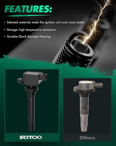 SCITOO 4 ملفات تشغيل محرك السيارات + 4 شمعات الإشعال إيريديوم ، لسوزوكي SX4 2.0L 2007 2008 2009 ، لسوزوكي جراند فيتارا 2.7L 2006 2007 2008 UF562 ‎5C1785, E1062 in Kuwait
