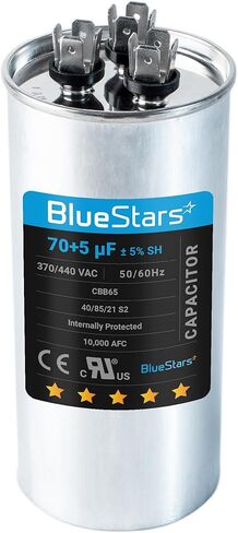 BlueStars فائق التحمل 70+5 فائق التوهج ±5% 70/5 MFD 370/440 VAC مكثف دائري لبدء التشغيل المزدوج لمكيف الهواء المستقيم البارد أو الحراري in Kuwait