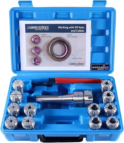 Accusize Industrial Tools 12 قطعة Er-32 Collet Set بالإضافة إلى 1 قطعة R8 Bridgeport Shank حامل ومفتاح ربط في صندوق مناسب، 0223-0974 in Saudi Arabia