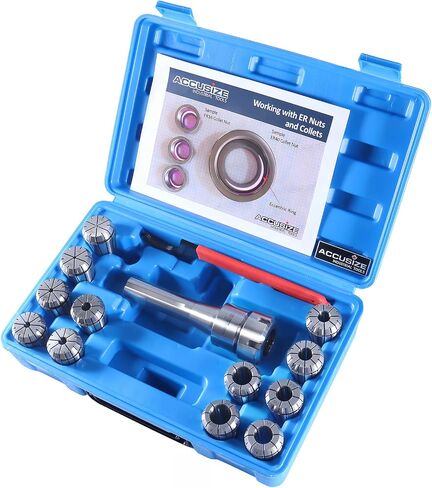 Accusize Industrial Tools 12 قطعة Er-32 Collet Set بالإضافة إلى 1 قطعة R8 Bridgeport Shank حامل ومفتاح ربط في صندوق مناسب، 0223-0974 in Saudi Arabia