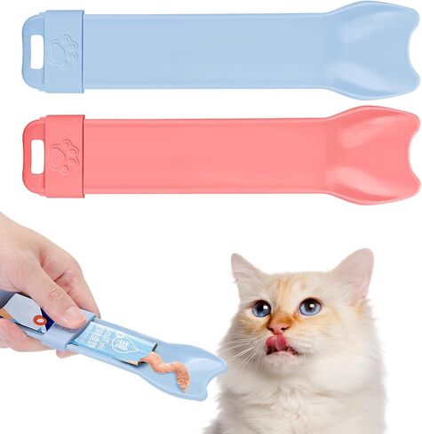 Yummy Sam 2pcs Cat Strip Feeders, Kitten Strip Squeeze Spoon for Wet Food and Liquid Snack, Cat Lickable Puree Treat Food Dispenser Pet Food Mixing Spoon Feeding Scoop for Puppies Small Pets in Saudi Arabia