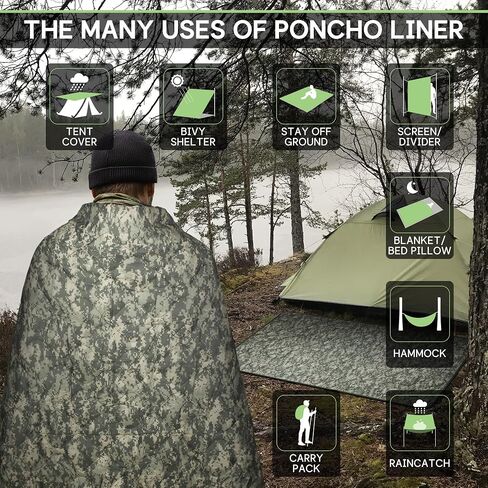 Mirzoyan Woobie Blanket Water-Resistant Poncho Liner Thermal Insulated Camping Blanket with Compression Carry Bag for Outdoor Hiking Survival (Black-CP) in Saudi Arabia