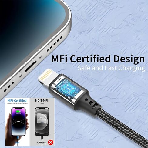 1.5 Foot Lightning Cable, [MFi Certified] 3Pack 1.5ft iPhone Charging Cable for Car Braided Fast Charging Short USB to Lightning Cable for iPhone 14 13 12 11 Pro/Max/Mini Xs SE2/iPad in Kuwait