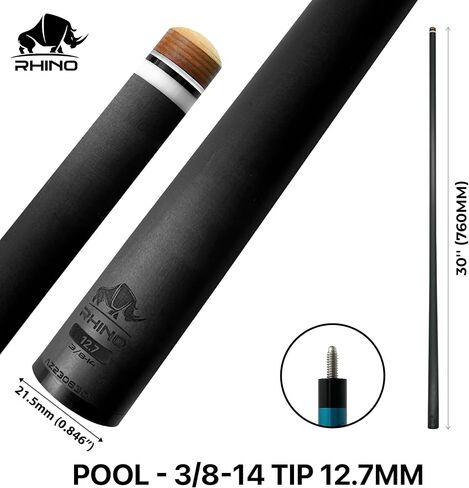 RHINO - 30" / 3/8-14 Carbon Pool Cue Single Shaft, Tip, 10.5mm. Low Deflection Technology, Ultra-Smooth, pro Taper, Easy to Play in Kuwait