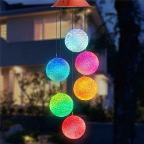 Solar Ball Wind Chimes, Color Changing Solar Lights for Outside, Waterproof Outdoor Solar Lights, 4th of July Decoration, Patio Garden Yard