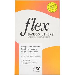 Flex Bamboo Panty Liners (50 Count) | Ultra Thin Daily Pantyliners | Fragrance-Free Feminine Care Liners Made with 100% Bamboo | Absorbent & Comfortable | Helps Fight Odor in Saudi Arabia