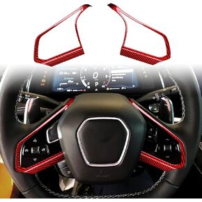 ألياف الكربون الصلبة، لملحقات Corvette C8 2020 2021 2022 2023، غطاء زر التحكم الصوتي لعجلة القيادة، 4 قطع ملصق زر عجلة قيادة السيارة، مع زر ساخن in Kuwait