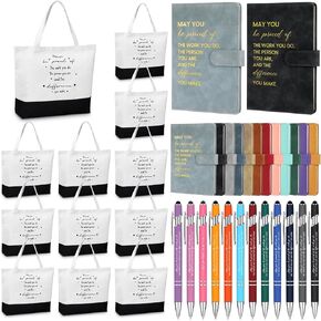 Paterr Employee Team Appreciation Gifts Bulk Thank You Gifts Leather Notebooks Canvas Tote Bags Ballpoint Pens for Employee(Elegant Colors, 12 Sets)