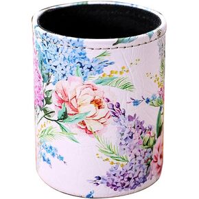 Modern Flower Purple Lilac PU leather Pencil Pen Holder Desk Organizer PH21