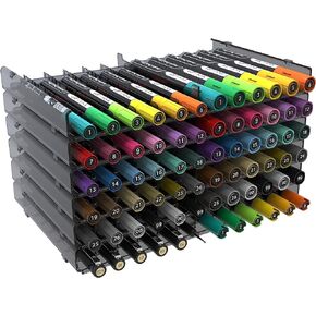 TOOLI-ART 72 Art Marker Storage Tray Desk Organizer Holder, Adjustable Dividers, Modular, Expandable, Stackable, Fit Most Pen, Pencil, Brushes. School, Home, Multi Purpose Tinted Plastic 6 Trays