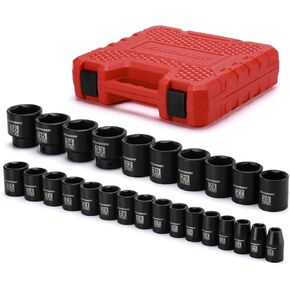 MIXPOWE 19 Piece 1/2-Inch Drive Standard Impact Socket Set, SAE, Shallow, 3/8" to 1-1/2", Cr-Mo Alloy Steel, Radius Corner Design, Impact Grade