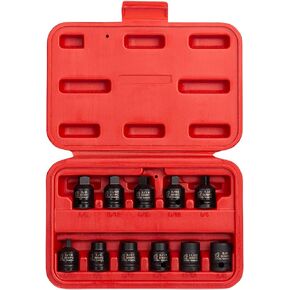 SUNEX TOOLS 3841, 3/8 Inch Drive Pipe Plug Socket Set, 11-Piece, SAE, 7/16" - 5/8", Cr-Mo Steel, Tapered Male Square Drive, Chamfered Female Square Drive, Heavy Duty Storage
