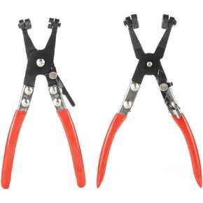 2 PCS Flat Hose Clamp Plier & 45° Angled Flat Band Hose Clamp Plier, Car Water Pipe Locking Pliers Flexible Ring Type Hose Clamp Pliers for Installation of Low Radiators and Hose Removal Tool