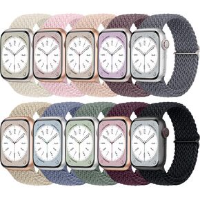 10 Pack Braided Stretchy Compatible with Apple Watch Bands 38mm 40mm 41mm 42mm 44mm 45mm 49mm for Women Men, Sport Nylon Elastic Solo Loop Wristbands for iWatch Series 9 8 7 6 5 4 3 2 1 SE Ultra 1/2