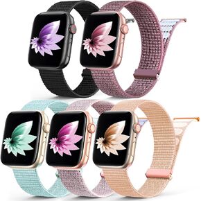 5 Pack Nylon Sport Loop Band Compatible with Apple Watch Bands 38mm 40mm 41mm 42mm 44mm 45mm 49mm,Adjustable Braided Wristband Stretchy Strap for iWatch Serie 9 Ultra SE2 SE 8 7 6 5 4 3 2 1 White Men