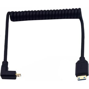 كابل ملفوف UHD Mini HDMI إلى Micro HDMI 8K بطول 3.9 قدم، زاوية يمين 90 درجة Micro HDMI 2.1 إلى محول HDMI صغير مستقيم 2.1 كابل حلزوني زنبركي، ثلاثي الأبعاد 48 جيجابت في الثانية، يدعم 8K@60هرتز 4K@120هرتز
