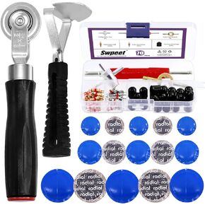 Swpeet 70Pcs Tire Patch Roller Tool Kit, Tire Valve Stem Cores Core Caps, 4-Way Valve Tool Dual Head Valve Core Repair Tool with Dual Single Head Valve Core Remover and Puncture Tire Patches