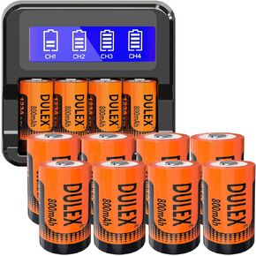 Rechargeable Arlo Batteries 123A Replacement 3V CR123A Batteries,12-Pack 800mAH Arlo Batteries and LCD Display Charger for Arlo Cameras, Alarm System, Flashlight