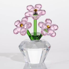 Qianwei Blue Forget Me Not Crystal Flowers - Sympathy Glass Flowers Collectible Figurines Decor Paperweight Ornament Home Office Table Desk Decorations