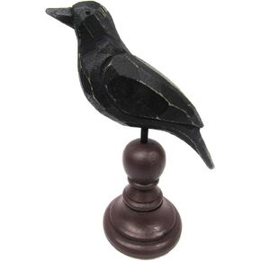 Primitives by Kathy Figurine - Weathered Rustic Crow On Spindle, Burgundy/Black