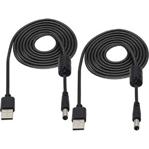 USB to DC 5V-12V Power 24AWG Cable, USB 2.0 A Male to DC 5.5 x 2.1mm Male 5V Power Cable with Magnetic Ring for Led and Peripheral Products/Toys/Small Household Appliances [2 Pack/6FT]