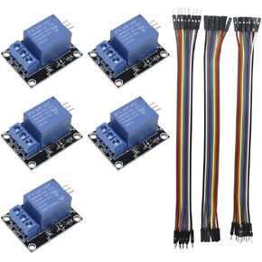 KeeYees 5pcs 1 Channel 5V Relay Module Board Shield KY-019 LED Indicator for Arduino + 3pcs 20CM 10Pin Female Male Jumper Wires