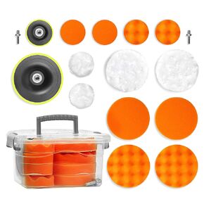 VViViD Essentials Car Cleaning, Waxing and Polishing Kit, 16pcs Sponge Pads, Wool Pads, Backing Plates and Drill Adapters