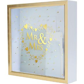 MIMOSA MOMENTS Wedding Gift Card Box for Wedding Reception, Gold and white box with Rhinestones on glass Tabletop Desk Display (Mr & Mrs)