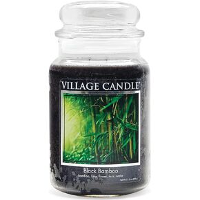Village Candle Black Bamboo Large Glass Apothecary Jar, Scented Candle, 21.25 oz., Black