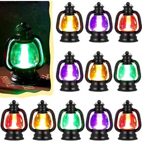Ferraycle 12 Pcs Halloween Mini Lantern Decorative with LED Candle 4'' Small Lantern Table Centerpiece Vintage Christmas Lantern Ornament Camping Hanging Lantern Bulk for Western Cowboy Decor (Black)