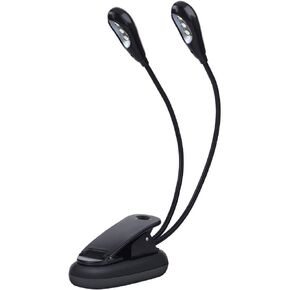 Goshyda Clip On Music Stand Book Reading Light, Mini Double Adjustable Arms LED Lamp for Music Stand, Night Reading(6 Beads)