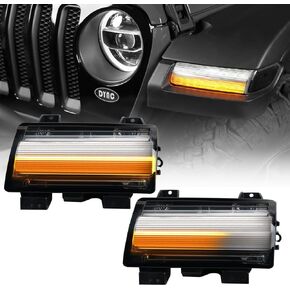Upgrade LED Fender Light Sequential Flashing Turn Signal Lamp (with DRL) for Jeep Wrangler JL 2018-2023, Smoke Lens Halogen Lamp Upgrade Front Wheel Eyebrow Light（Not Fit Sport Model）