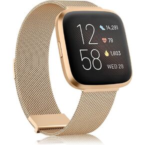 Amzpas Metal Band Compatible with Fitbit Versa 2 Bands / Fitbit Versa Bands for Women Men, Adjustable Stainless Steel Mesh Loop Magnetic Replacement Strap for Fitbit Versa 2 / Fitbit Versa / Versa Lite / Versa SE Smartwatch
