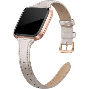 أحزمة جلدية متوافقة مع Fitbit Versa 2 / Fitbit Versa Lite & SE/Fitbit Versa، حزام بديل رفيع من الجلد الأصلي للنساء من Versa (5.5 بوصة - 7.9 بوصة)، أسود، شامبانيا، ذهبي وردي، أسمر ضارب للصفرة